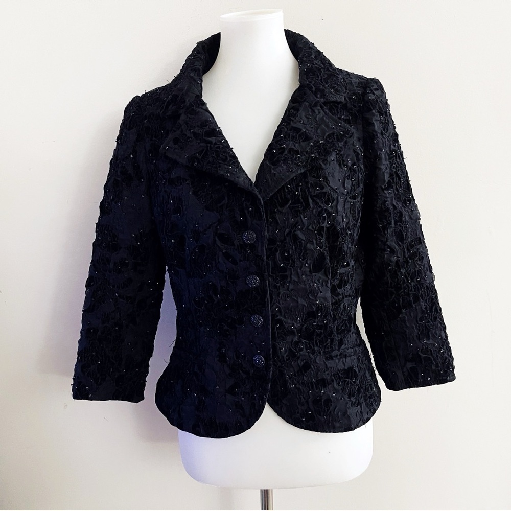 Rickie Freeman Teri Jon Floral Velvet Sequin Blazer Party Wedding Witchy